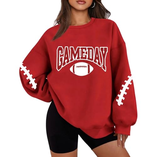 ZWRXW Game Day Sweatshirts for Women Football Graphic Oversized Pullover Sweatshirt Letter Print Crewneck Long Sleeve Shirt