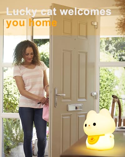 Image of Amaredom Waving Kitten Night Light, Cute Cat Lamp, Silicone Dimmable Nursery Nightlight, Rechargeable LED Bedside Lamp with 20 Minutes Timer & Tap Control Baby Girls Women Bedrooms, Living Room