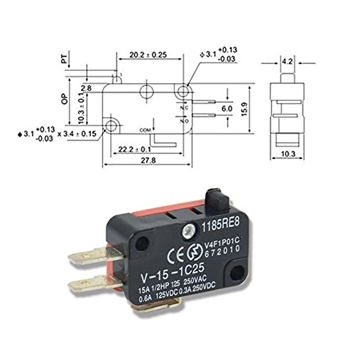 Micro-interrupteur V-1C25 action instantanée levier à galet 15A - 6