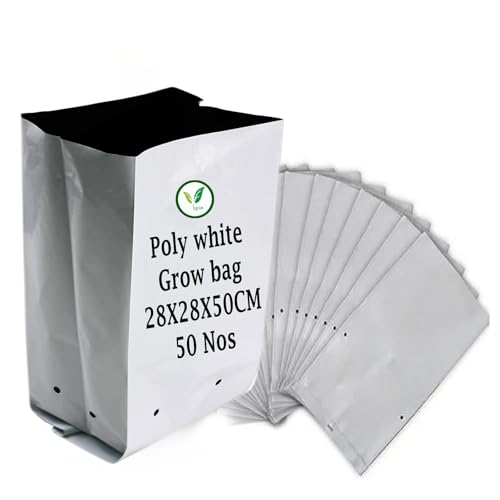 Image of IAgriFarm UV Treated Poly Grow Bags, 28 * 28 * 50cms, Pack of 50, White & Black, for Home Gardening