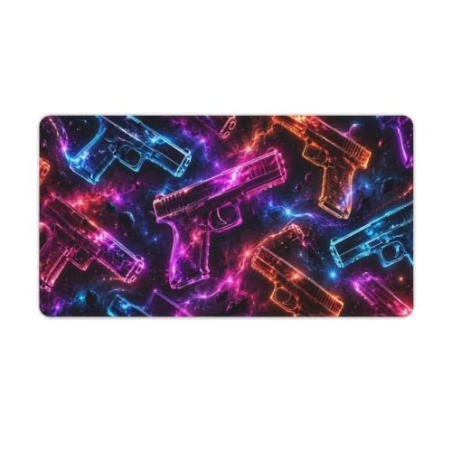 Galaxy Guns Gaming Mouse Pad Glowing Neon Pistols Colorful Outer Space