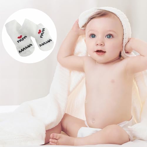 Baby socken Geschenk, Mama&Papa Baumwollsocken Neugeborene Dünn Socken 0-6 Monate Baby Mädchen Jungen Home Socken Geschenk für Baby