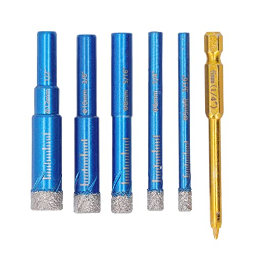 ANKROYU Juego de 6 brocas de diamante soldado con tecnología de soldadura al vacío, cortador de sierra de corona de grado profesional para azulejos de cerámica, mármol, granito, vi
