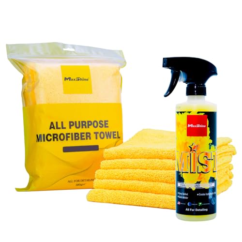Maxshine Snow Shine Kit - Includes (1) AIO Mist Cleaner & (5) 380GSM Edgeless Microfiber Towels for Car Detailing - Auto Detailing Supplies & Accessories