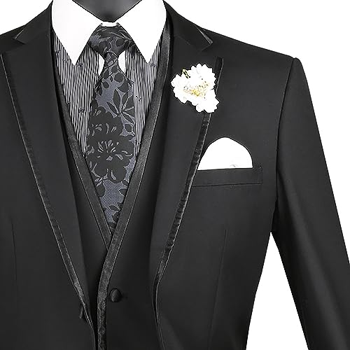Luxurious Men's Slim-Fit 3-Piece Textured Solid Trimmed Lapel Suit2