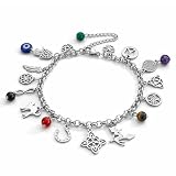 Simboliks Pulsera con Amuletos de acero inoxidable, protección contra el mal de ojo y hechizos, Buena suerte, Brazalete de Bruja, Amuleto de Brujas, Talismán, Protegida contra todo mal