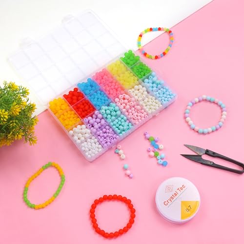 Image of ambitieux DIY Bracelet Making Set for Kids - 24 Colorful 800+ Beads, 10m Elastic Thread, Jute Bag, and Cutter - Gift for Girls Birthday for 5-12 Years