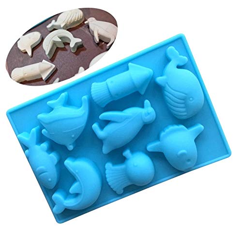 Sea Animals Set Ocean Whale Fish Dolphin Penguin Squid for DIY Cake Fondant Baking Tray 3D Drop Glue Decor Silicone Mold Tool
