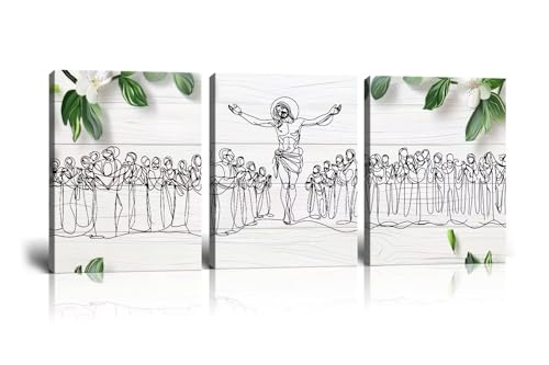 Wall HDQ Jesus Home Decor Black and White Christian Gift for Office Bedroom Living Room Prints Framed 3 Panel