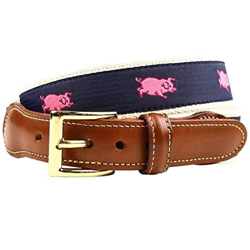 COUNTRY CLUB PREP Prancing Pig Leather Tab Belt in Navy