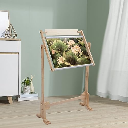 Adjustable Embroidery Stand, 360° Rotated Cross Stitch Stand, Wooden Frame Cross Stitch Floor Stand Needlework Stand Holder Lap Table Craft Sewing Tool for Art Craft Sewing by Fockety - Image 2