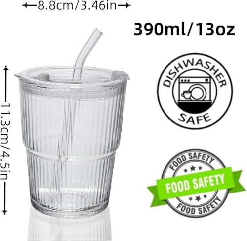 Image of COOLBIT Glass Water Tumbler with Straw and Lid Sealed Carry On Thick Wall Iced Coffee Cup Glass Sipper Cup for Water, Iced Tea Fruit Juice Set of 1, 400ml