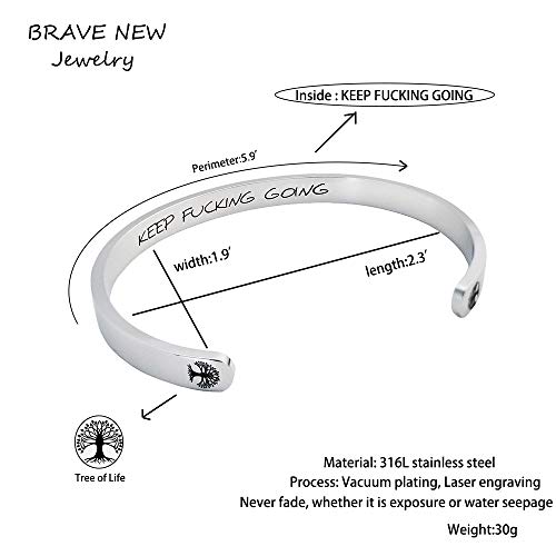 EZUY GNAY Stainless Steel Bracelet Tree Of Life Cuff Bracelet Inspirational Keep Going Personality Gift Bracele For Women2
