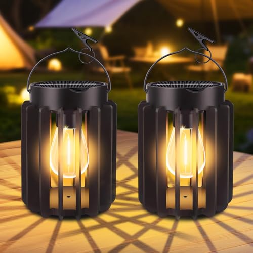 Blakapoo Farolillos Solares Exterior, LED Farolas Solare Colgantes Jardín Decoración IP65 Impermeable Con Clip, Blanco Cálido, para Regalos, Césped, Balcón, Patio, Acampar, Terraza, Porch, 2 Piezas