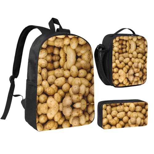 Garden Potatoes print Shoulder Bookbags Lunch Bag and Pen Case 17 inches Backpack with Lunch Box, Cute Bookbag Set