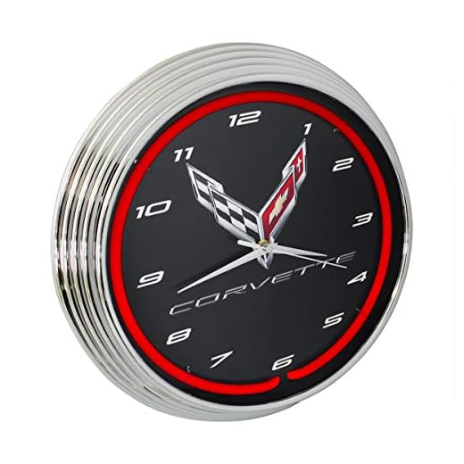 Corvette C8 Next Generation Red Neon Clock 15 Inch Diameter with Chrome Rim and Red Glass Tube - 8CORV8
