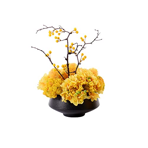 Hortensia artificiel en silicone jaune avec vase pour salon et hôtel