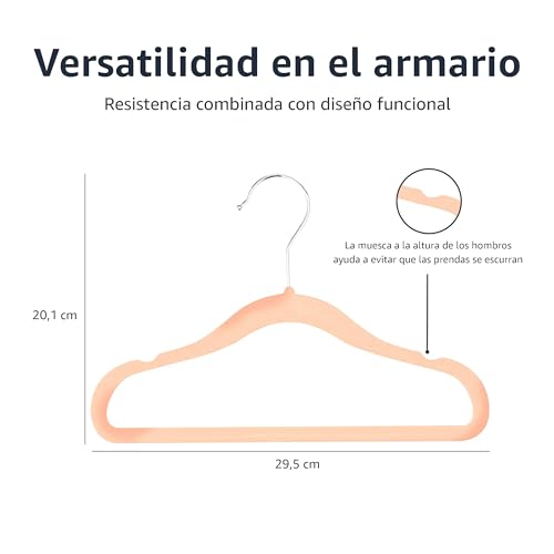 Miniatura 4 de Amazon Basics Perchas Antideslizantes De Terciopelo Para Bebés Y Niños Pequeños, 29,5cm Para Ropa De Bebé , Paquete De 50, Rosa Pálido