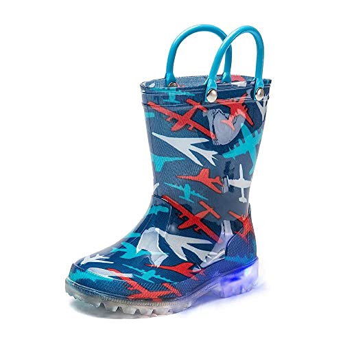 Dksuko Toddler Light Up Rain Boots Waterprof Rubber Boots With Easy-On Handles (11 Little Kid, Blue Plane) #TOP6