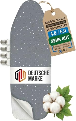 lamodo® - Bügelbrettbezug (120x40 cm) - Bügelbezug aus 100% Baumwolle - Dampfbügelgeeignet - Extra Dicke Polsterung + Gummizug und Spanner - M