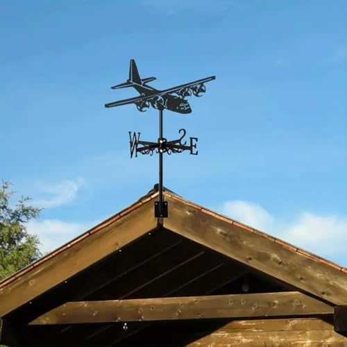 Black Metal Art Weathervane Airplane Style Wind Direction Indicator Outdoors Decorations for Garden Roof Yard Building Wind Vane (Aircraft E)