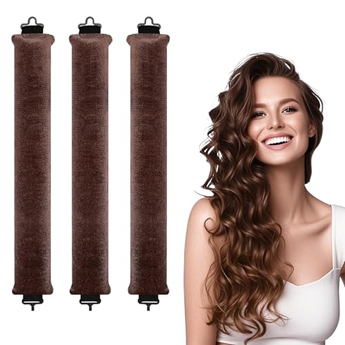 3 Stück Heatless Curls Band Hitzefreie Lockenwickler Locken Ohne Hitze Haarwickler Haare Lockenband Locken über Nacht für Alle Haartypen Braun