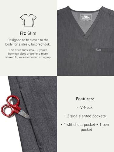 Image of Peelz Peter 4-Pocket V-Neck Scrub Tops for Men - Soft Stretch Fabric Top, Men's Scrubs, Slim Fit