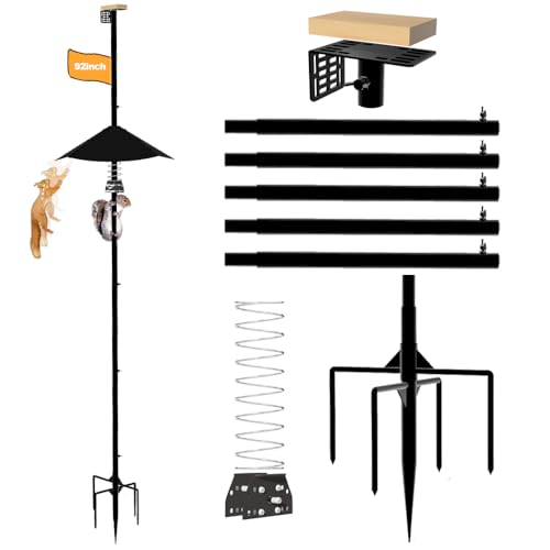 Smart Bird Feeder Pole with Metal Squirrel Baffle 92Inches Bird House Poles for Outdoors 1-Inch Dia Heavy-Duty Pole for Bird Feeder Squirrel Proof Baffle with Stainless Steel Spring for Defense.