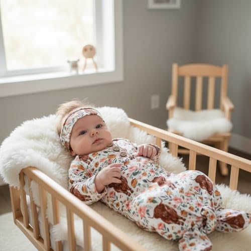 Image of AMAWMW Newborn Baby Boys Girls Cartoon Sleeper Gown Long Sleeve Mountain Nightgown Hat Outfits