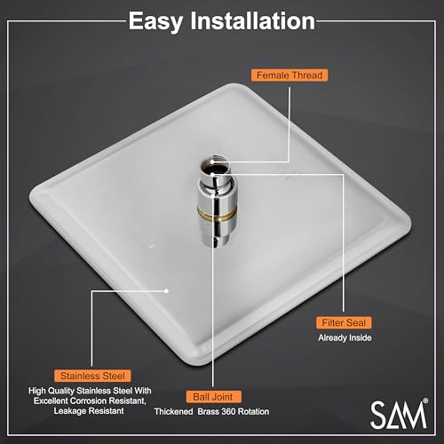 Image of SAM Shower Slim High Pressure Rainfall Showerhead Without Arm for bathroom (Collar Square, 8 * 8)