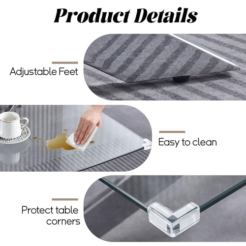 Modawhly 3 Pieces Living Room Table Set, 47 Inch Glass Coffee Table And 2 End Table, Glass Coffee Table Set With Tempered Glass Tabletop And Metal Legs thumb #5