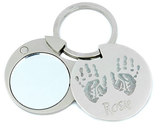 BabyRice Personalizable bebé Handprints Huellas Llavero círculo Espejo y Foto