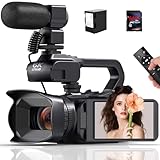 Delmodes Videokamera Camcorder 6K 64MP 4.0" Touch Screen Vlogging Camera, 18X Digitalzoom WiFi Videokamera mit SD-Karte, Stabilizer, 4500mAh Batterien und Externem Mikrofon