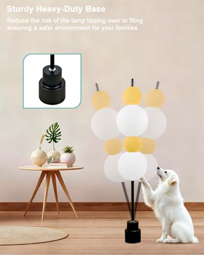 Image of Lightdot Yellow Globe Floor Lamp with 3 Color Temperatures LED Bulbs Included,Dimmable Floor Lamps with Touch Switch,Unique Modern Standing Tall Lamp for Bedroom Living Room /Sofa Beside /Corner Decor