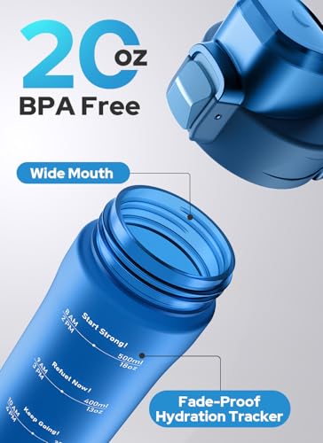 Image of Opard Zip 20oz Plastic Water Bottle Dishwasher Safe, Leakproof Flip-Top Lid, BPA Free Tritan, Wide Mouth Reusable Kids Water Bottle for School Hiking Commuting Outdoor Travel and Gym