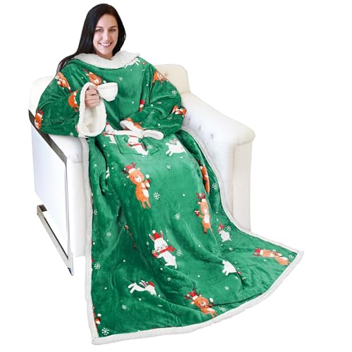Image of Catalonia Sherpa Wearable Blanket with Sleeves and Pocket for Adults