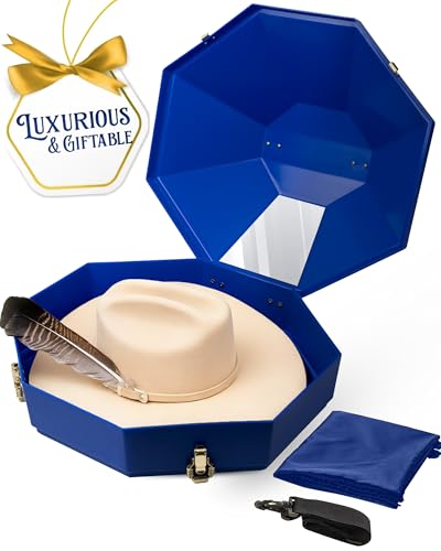 Mavericrest Cowboy Hat Box for Travel – Cowboy Hat Travel Case Hard w/Mirror, Latches & Bag – Hat Can - Western Hat Boxes for Men & Hat Boxes for Women Storage - Royal Blue