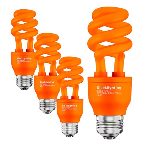 SLEEKLIGHTING 13 Watt Orange Spiral CFL Light Bulb - UL Approved- General Purpose Spiral CFL Orange Light Bulbs - 120 Volt, E26 Medium Base. (Pack of 4)