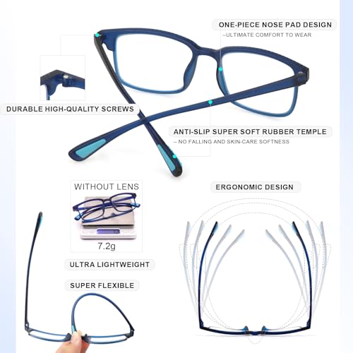 Image of CARA 2 Pack Progressive Multifocus Reading Glasses, Flexible Lightweight TR90 Frame Blue Light Blocking Computer Readers, Workspace for Near Range (C1, 1.75)