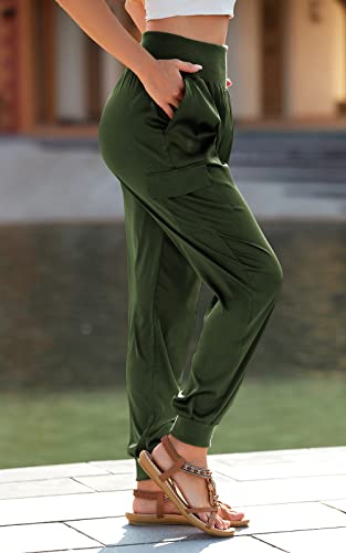 Prettygarden Womens Long Yoga Pants Elastic Waist Sports Gym Trousers 2023 Loose Athletic Sweatpants With Pockets (Army Green, Medium) #TOP2