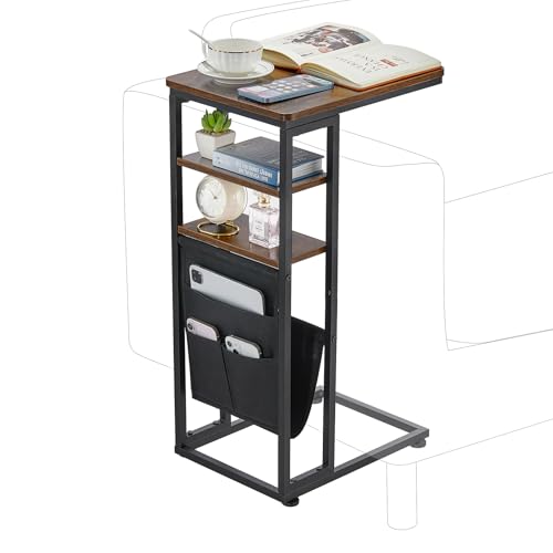 ZEXVIDA サイドテーブル コの字型ベッドテーブル ソファーテーブル ナイトテーブル リビングテーブル 棚付き 引き出し 幅40×奥行30×高さ71cm
