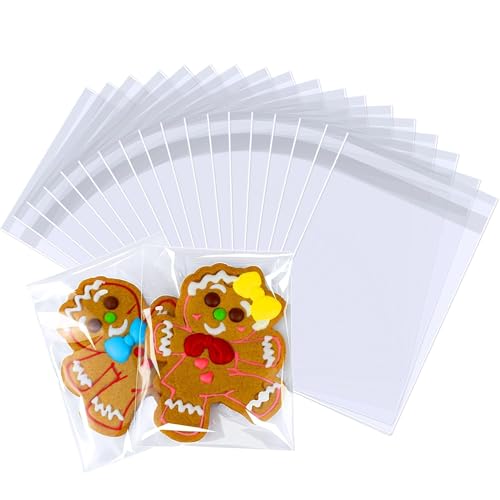 PigPotParty Cookie Bags 4x 6 100 Pcs Self Sealing Cellophane Treat Bags Small Clear Plastic Goodie Bag for Gift Snack Party Favor Candy