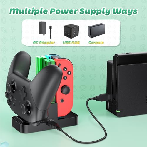 Image of FastSnail Controller Charger for Nintendo Switch & OLED Model for Joycon, Charging Dock Station for Joy con and Pro Controller with Charger Indicator & Type C Cable for Joycon 1 Controller Black