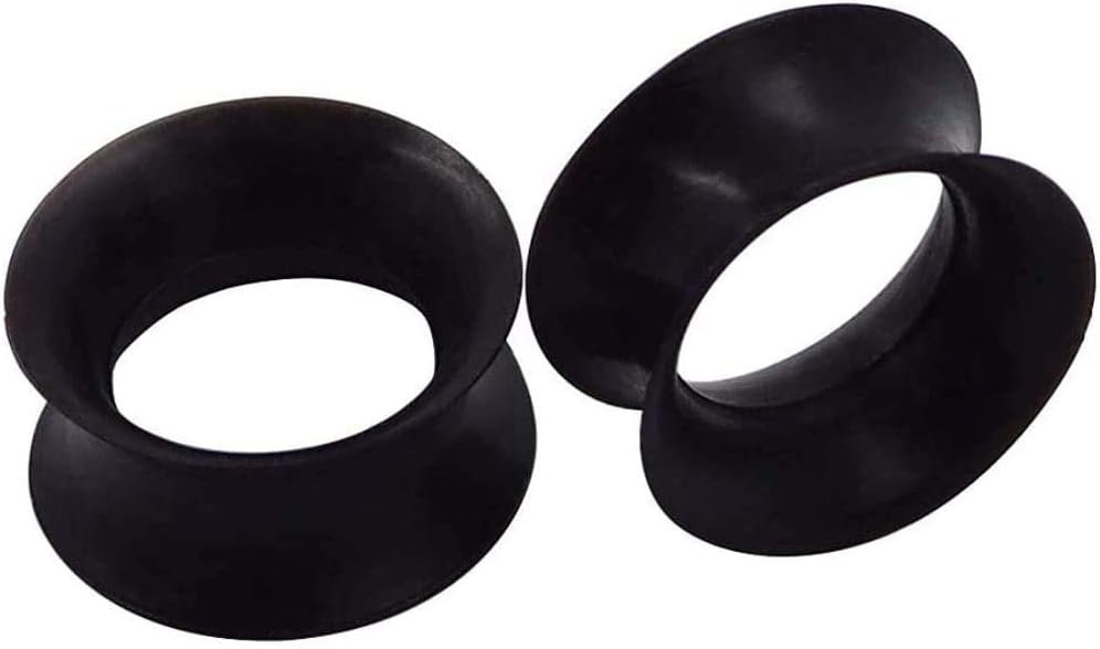 Luxe Modz2PCS 11mm 12mm 14mm 00G 0G 2G 4G Thin Black Silicone Flexible Hollow Tunnels Plugs Ear Expanders Double Flared Flesh Gauges Ear Lobe Stretchers Piercing Kit