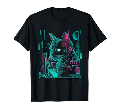 Cyberpunk Cat with cybernetic enhancements T-Shirt