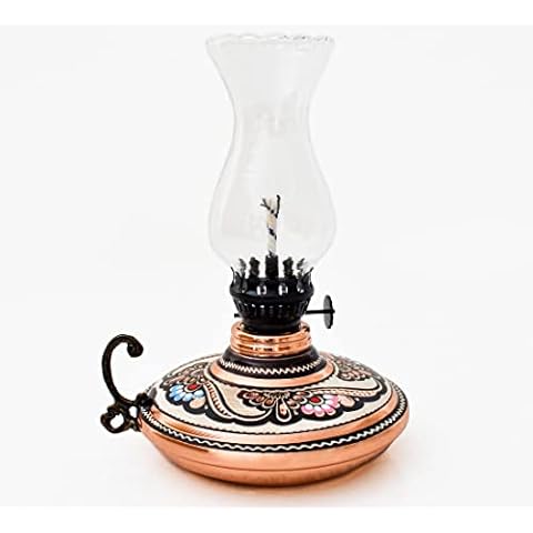 Copper Oil Lamp, Wick Lamp, Copper Kerosene Lantern, Handmade Kerosene Lamp, Copper Gas Lamp, Housewarming Gift. (Hand Painted Copper) Cover