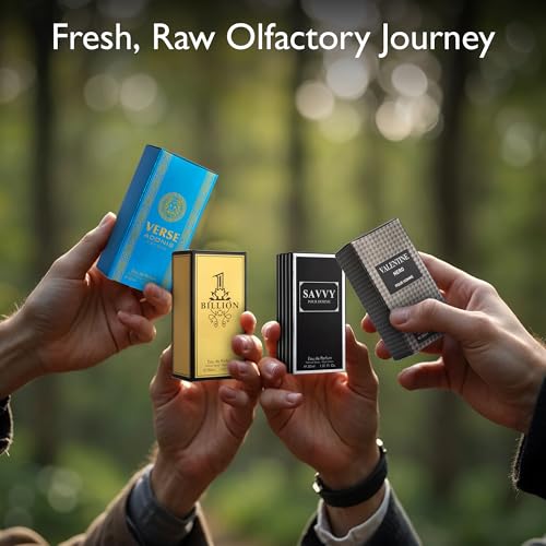 Image of Signature Scent 4-Piece Mini Fragrance Set for Men Includes Savvy /1 Billion /Verse /Valentine Collection of Woody, Spicy, Citrus & Aromatic Fragrance Non-Irritating Ingredient Each One in 30ml Bottle