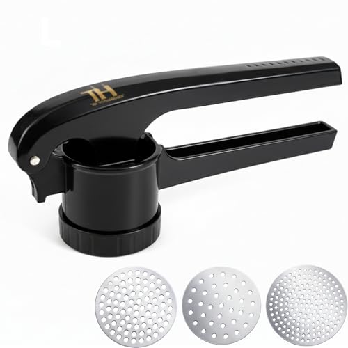 Thiru Presse à spätzle et presse-purée en plastique – 3 inserts en acier inoxydable pour spätzle, glace spaghetti, purée de pommes de terre, etc. – Avec bouton de support pour un maintien sûr de la