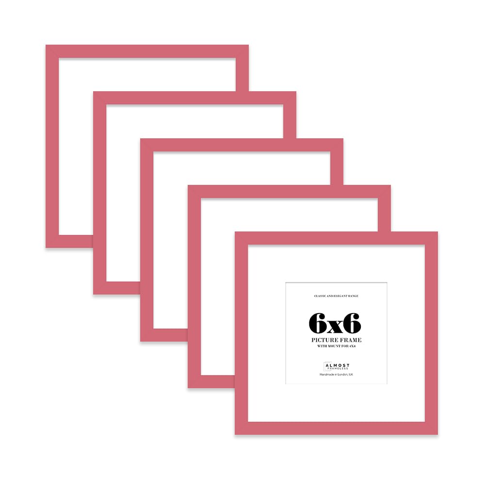 6x6 Pink Picture Frame with Mount for 4x4 Photos, Prints - Modern Square Wall Frame, Set of 5