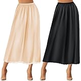 Jiuguva 2 Pieces Half Slip Lace Long Underskirt Women's Satin Half Slip for Under Dresses(XXX-Large,Black...